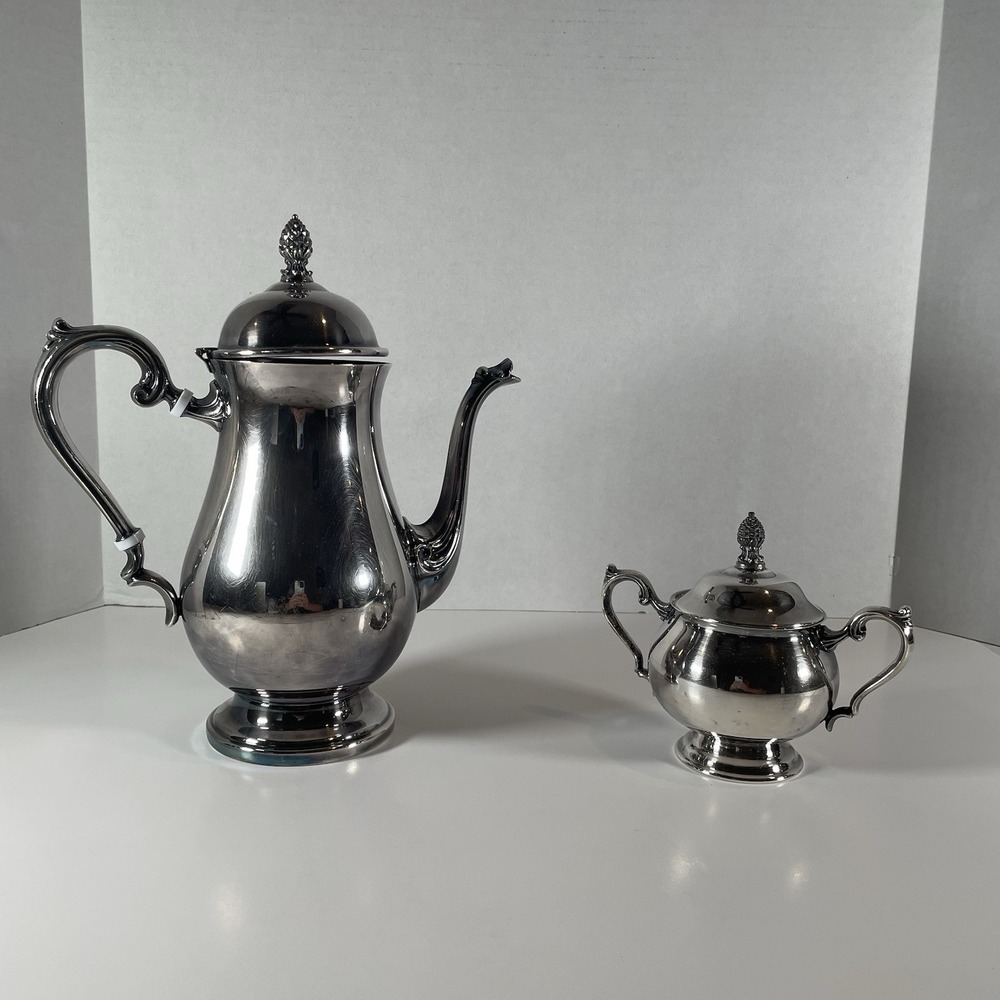 Newburyport Silver Plated Tea Set Teapot‎ with Handle Insulators and Sugar Bowl